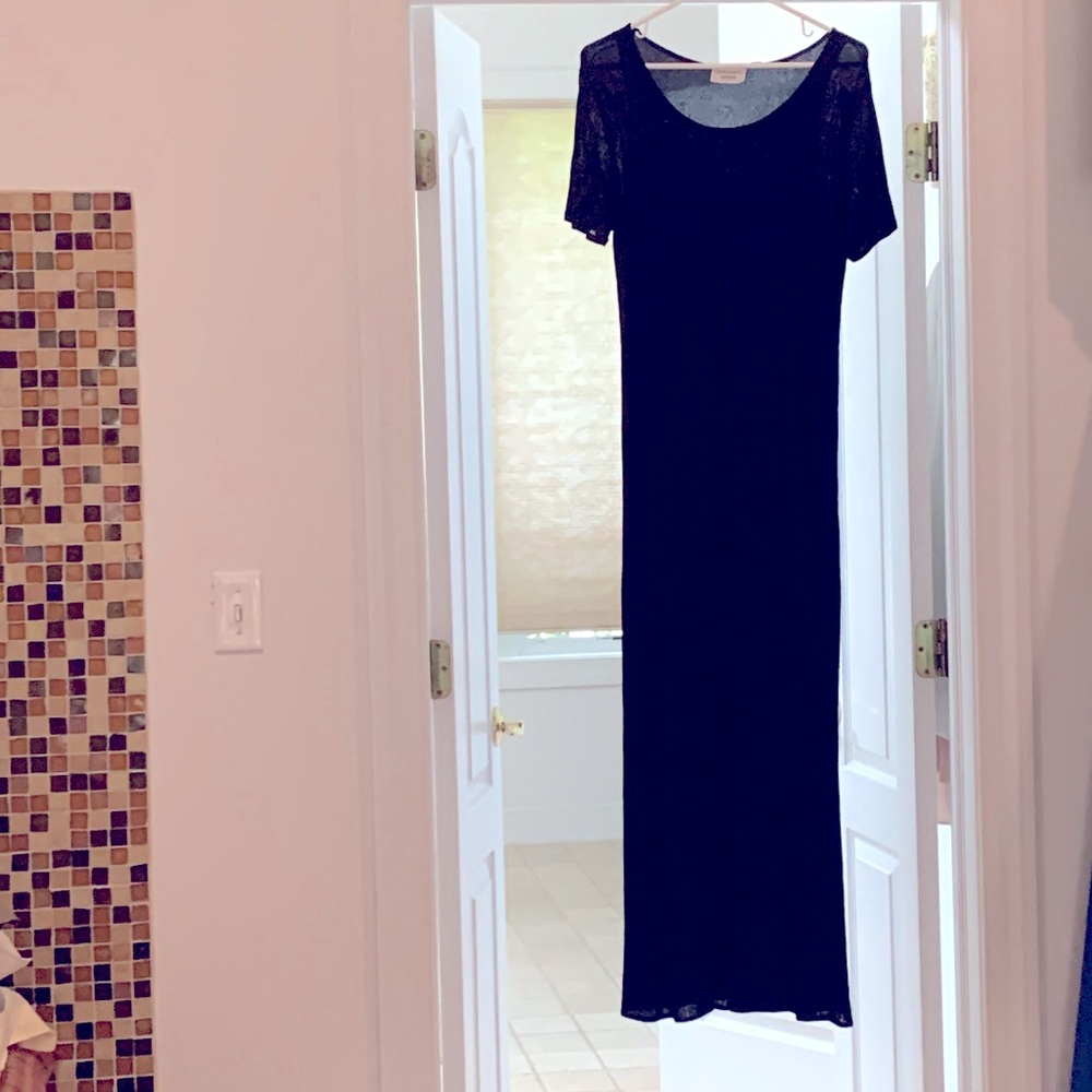 Dark Blue maxi dress blue on blue pattern. Lined Small Studio Raxevsky Athens